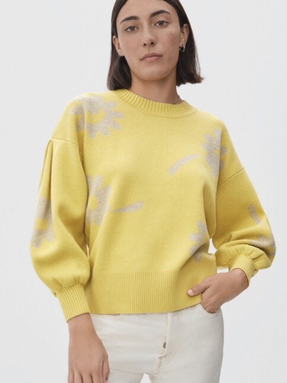 Everlane Yellow Floral Wool Organic Cotton Sweater S